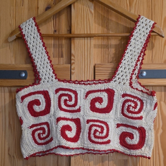 NEW $250 RHODE SLOANE HAND CROCHET CROP TOP IN RED & CREAM SIZE S - Picture 3 of 11